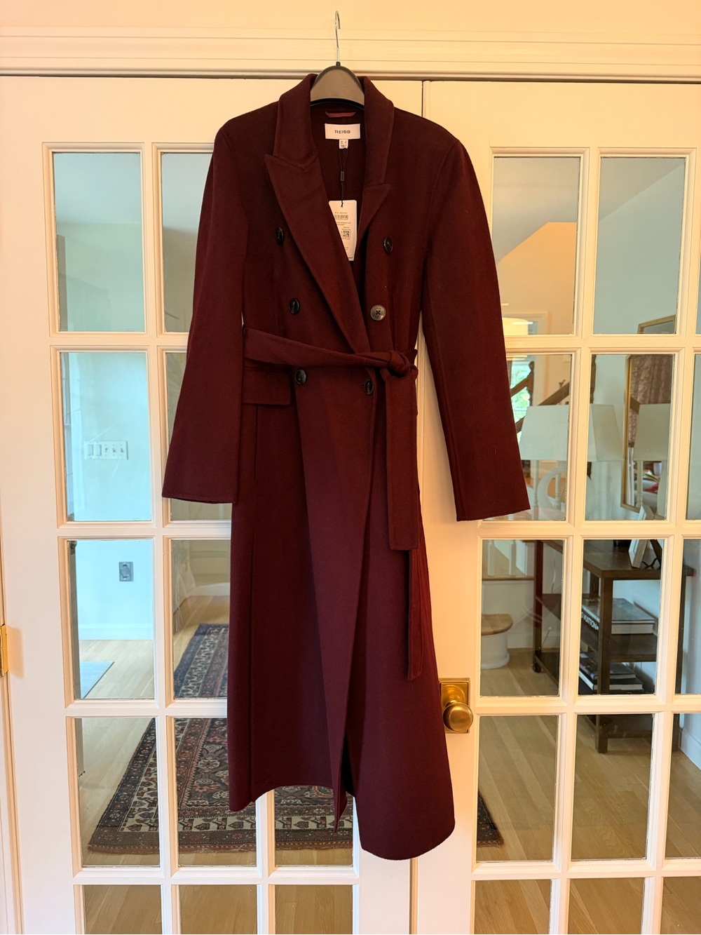 Reiss Burgundy Double-Breasted Maxi Coat Dress